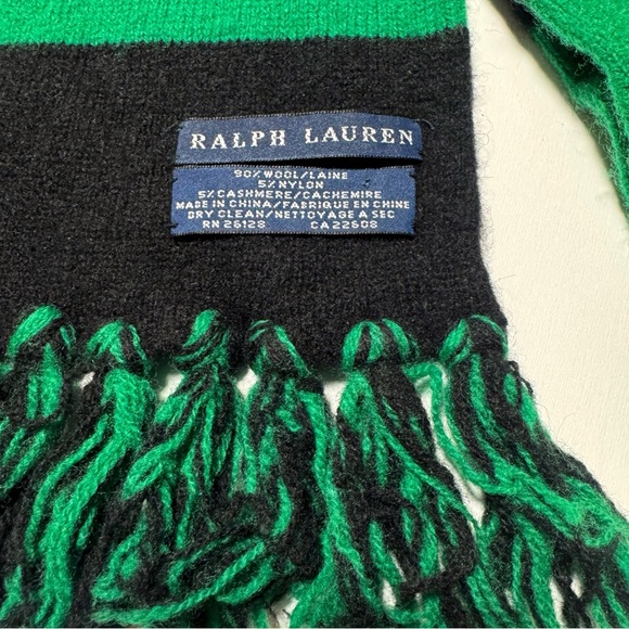 Ralph Lauren Green Black Stripe Scarf - Picture 5 of 5